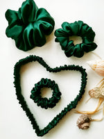 Load image into Gallery viewer, Silk Handmade BIG emerald green 100% SILK hair scrunchy
