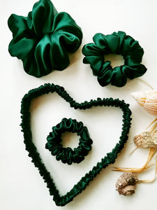 Silk Handmade BIG emerald green 100% SILK hair scrunchy