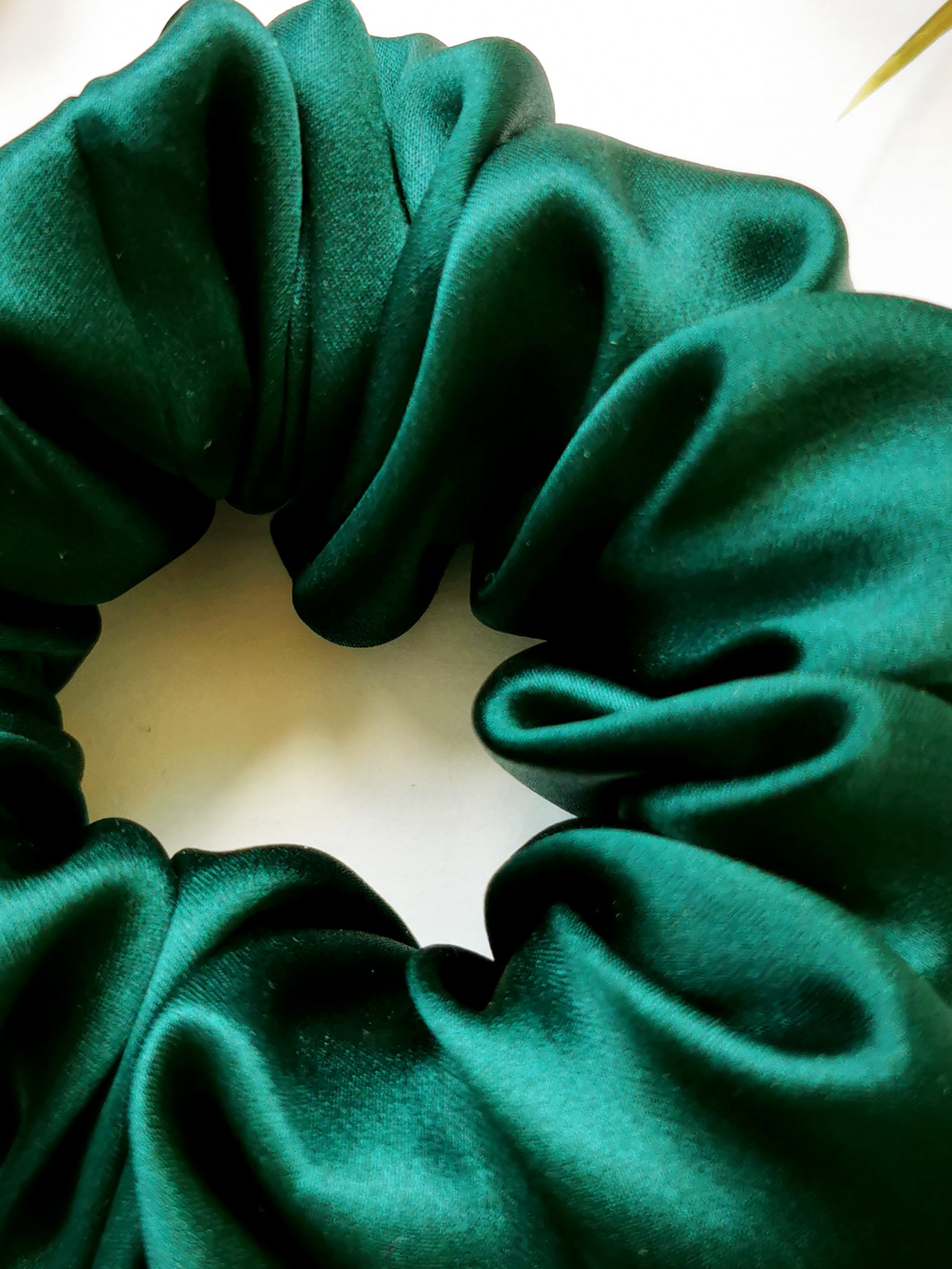 Handmade MEDIUM emerald green 100% SILK hair scrunchy