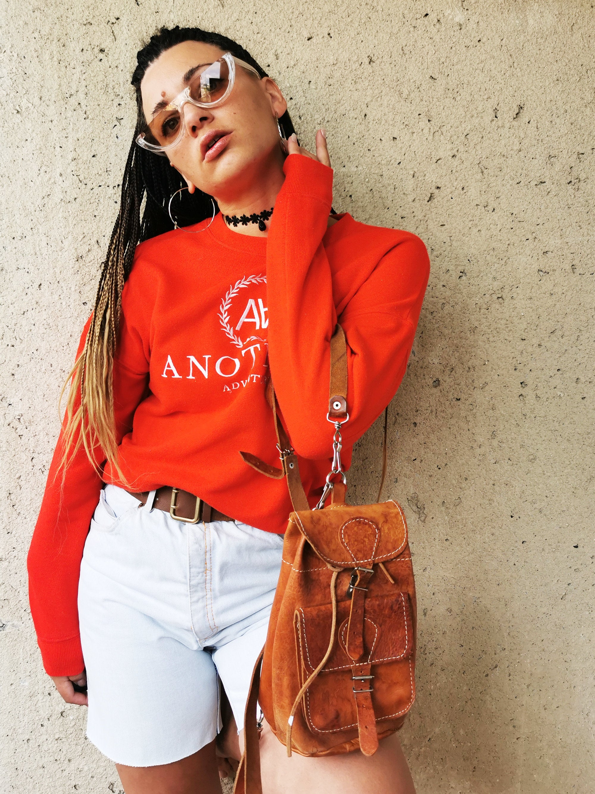 Vintage 90s Logo embroidered red sweatshirt top