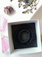 Load image into Gallery viewer, Handmade 2 pieces black 100% SILK hair Scrunchies set
