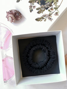 Handmade 2 pieces black 100% SILK hair Scrunchies set