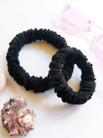 Load image into Gallery viewer, Handmade 2 pieces black 100% SILK hair Scrunchies set
