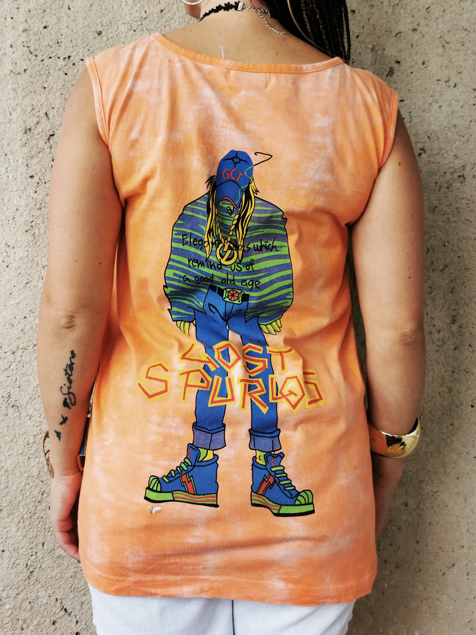 Vintage Y2K orange tie dye cotton sleeveless t-shirt tee