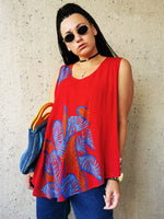 Load image into Gallery viewer, Vintage 90s abstract print red drape tunic top
