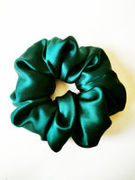 Load image into Gallery viewer, Silk Handmade BIG emerald green 100% SILK hair scrunchy
