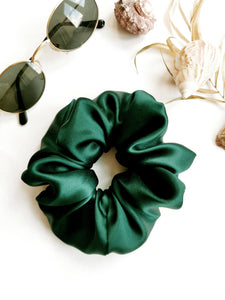 Silk Handmade BIG emerald green 100% SILK hair scrunchy