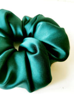 Load image into Gallery viewer, Silk Handmade BIG emerald green 100% SILK hair scrunchy
