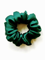 Load image into Gallery viewer, Handmade MEDIUM emerald green 100% SILK hair scrunchy
