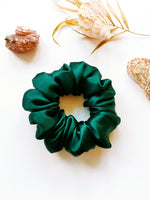 Load image into Gallery viewer, Handmade MEDIUM emerald green 100% SILK hair scrunchy
