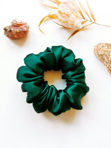 Handmade MEDIUM emerald green 100% SILK hair scrunchy