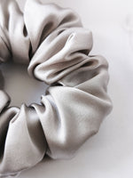 Load image into Gallery viewer, Handmade 100% Silk MEDIUM metal silver grey hair scrunchy
