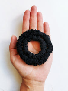 Handmade 2 pieces black 100% SILK hair Scrunchies set