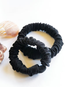 Handmade 2 pieces black 100% SILK hair Scrunchies set