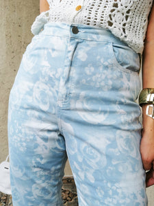 Vintage 90s Vintage high waist blue floral print jeans pants