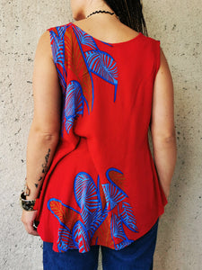 Vintage 90s abstract print red drape tunic top