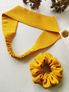 Handmade Silk 2 pieces yellow hair scrunchy & Headband set