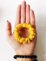 Load image into Gallery viewer, Handmade 100% Silk SMALL yellow hair scrunchy

