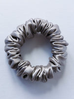 Load image into Gallery viewer, Handmade 100% Silk SMALL metal silver grey hair scrunchy
