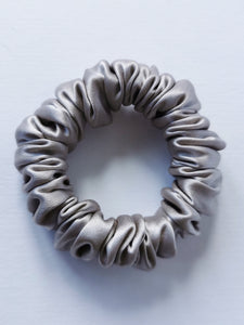 Handmade 100% Silk SMALL metal silver grey hair scrunchy