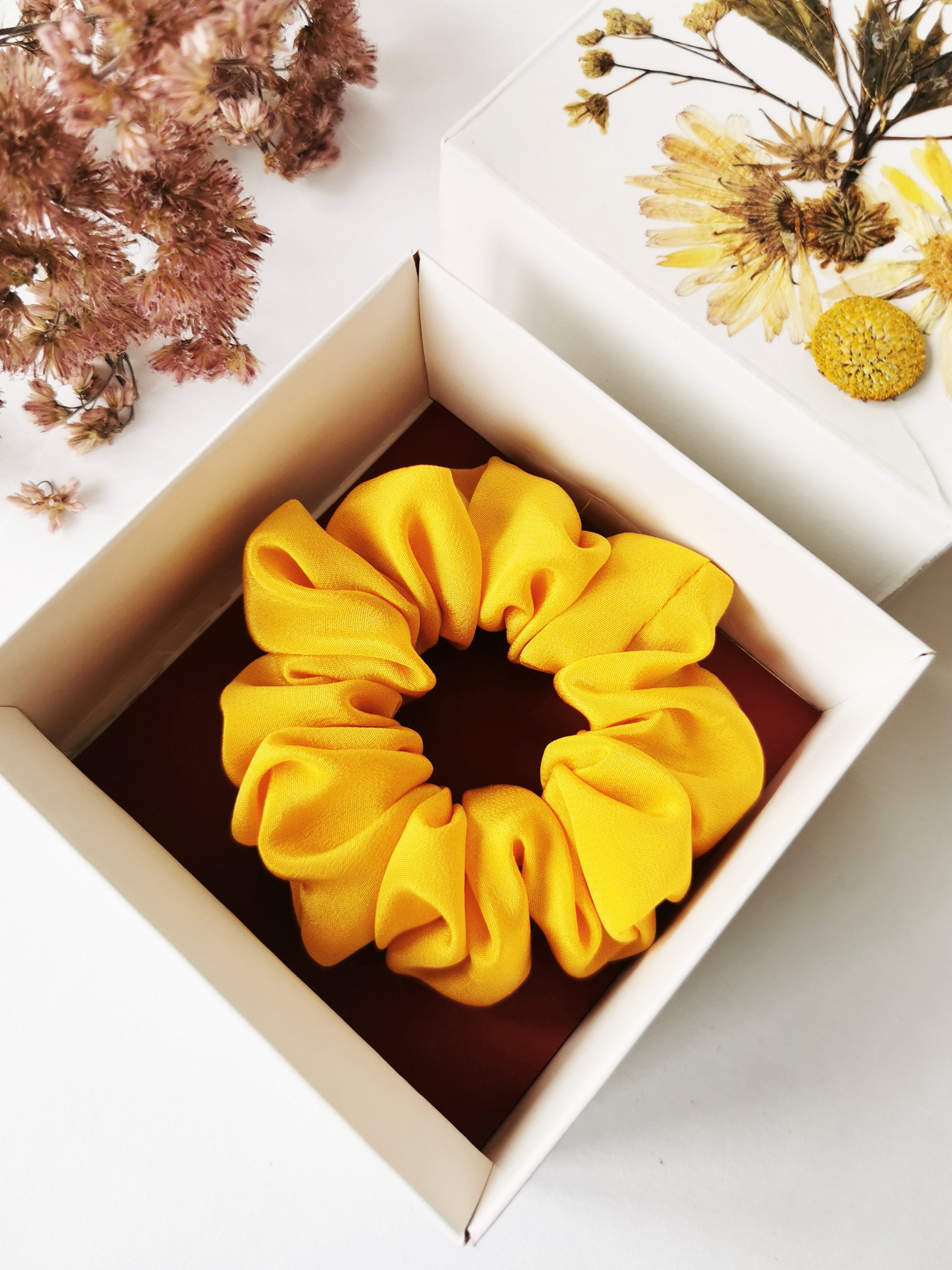 Handmade 100% Silk MEDIUM yellow hair scrunchy