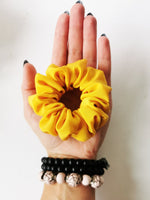 Load image into Gallery viewer, Handmade Silk 2 pieces yellow hair scrunchy &amp; Headband set
