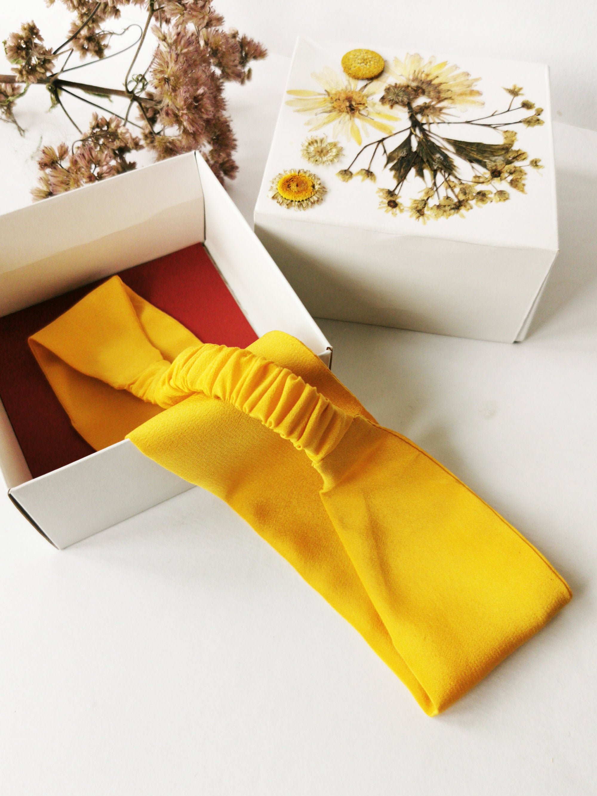 Handmade 100% Silk yellow hair secure headband