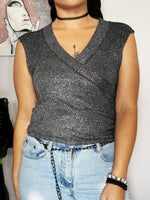Load image into Gallery viewer, Vintage 90s shimmer silver knitted sleeveless top
