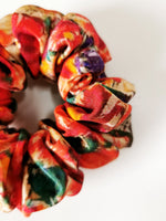 Load image into Gallery viewer, Handmade 100% SILK colorful floral MEDIUM hair scrunchy
