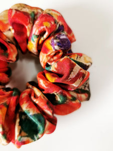 Handmade 100% SILK colorful floral MEDIUM hair scrunchy