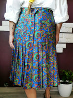 Load image into Gallery viewer, Vintage 80s colorful paisley print pleated midi skirt
