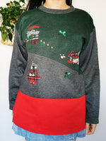 Load image into Gallery viewer, Vintage 90s Christmas color block sweatshirt top with print
