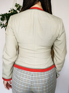 Vintage 80s beige handmade button blazer jacket