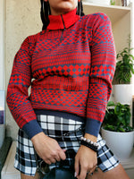 Load image into Gallery viewer, Vintage 80s zip collar geometric print knit jumper
