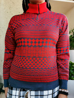 Load image into Gallery viewer, Vintage 80s zip collar geometric print knit jumper
