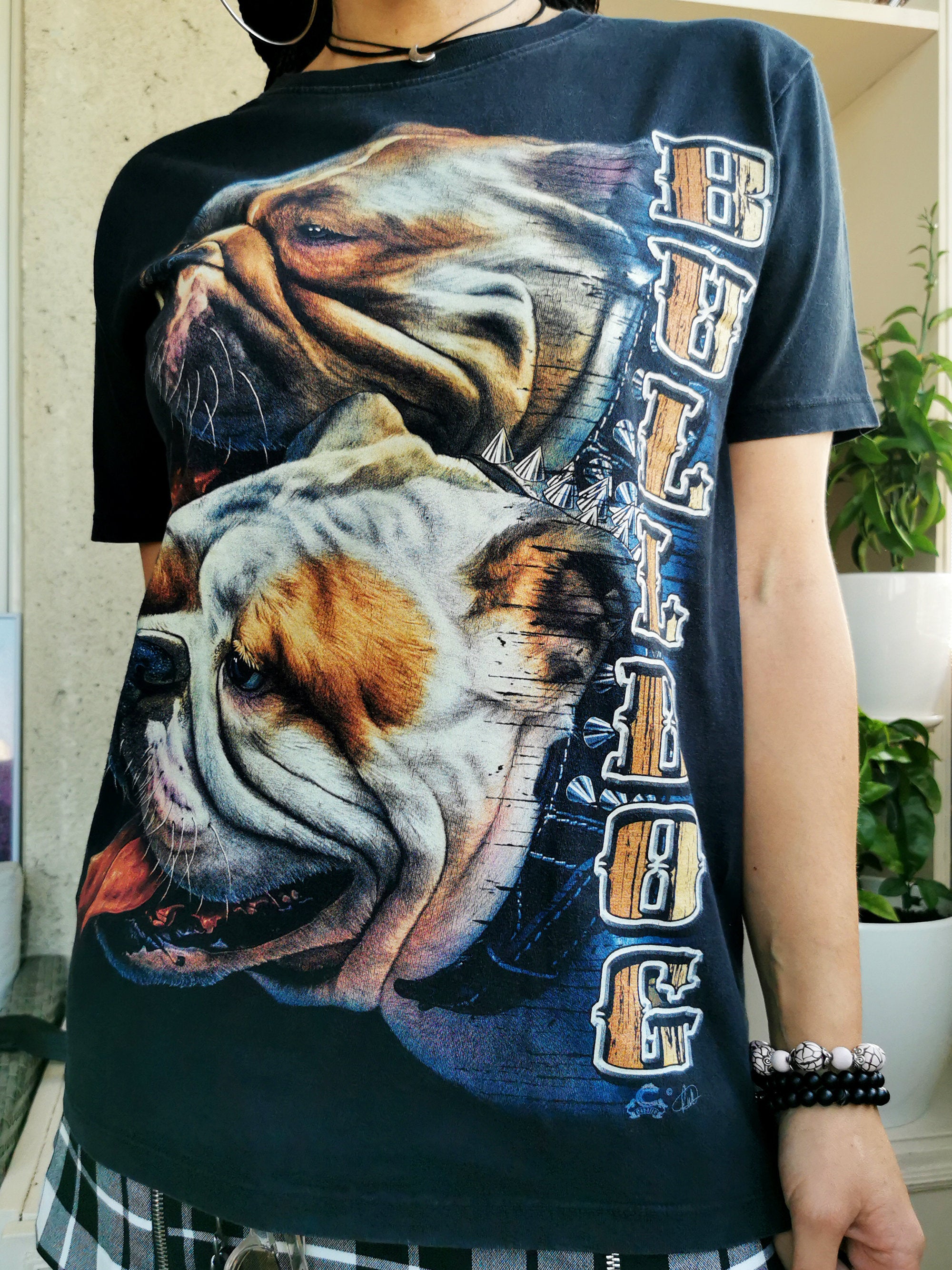 Retro 90s Dog print grunge unisex t-shirt tee in black