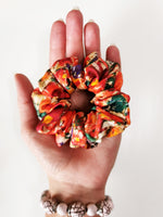 Load image into Gallery viewer, Handmade 100% SILK colorful floral MEDIUM hair scrunchy
