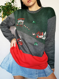 Vintage 90s Christmas color block sweatshirt top with print