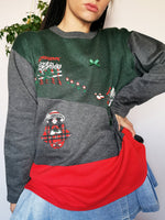 Load image into Gallery viewer, Vintage 90s Christmas color block sweatshirt top with print
