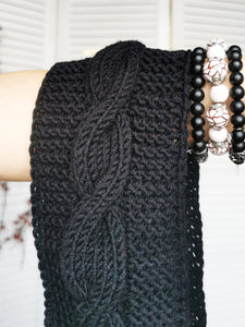 Merino wool handmade knitted winter headband in black