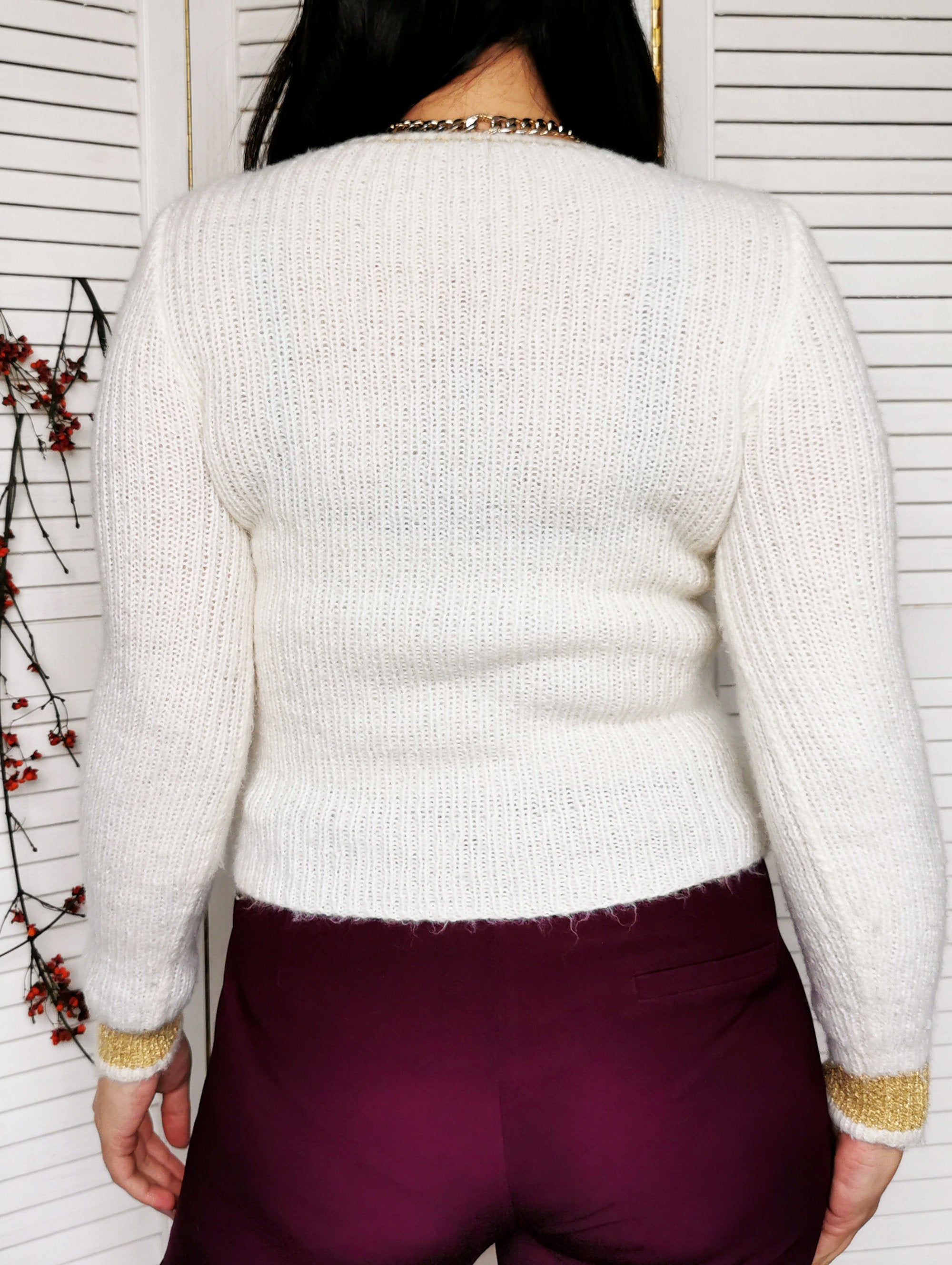 Vintage 90s handmade Christmas knit sweater in white