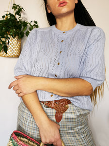 Vintage 80s minimalist knit button down short sleeve top