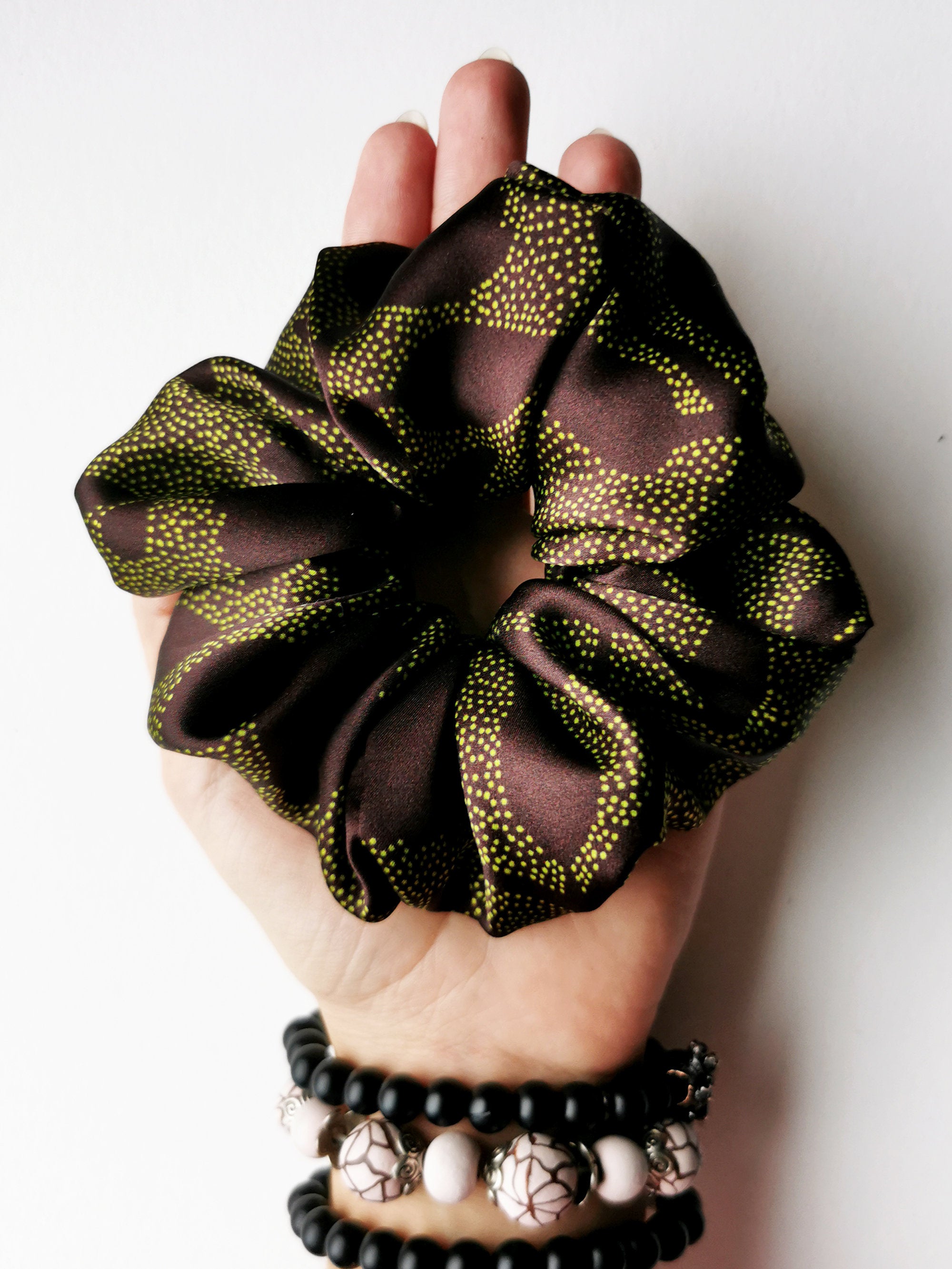 Handmade BIG mahogany 100% SILK hair scrunchy