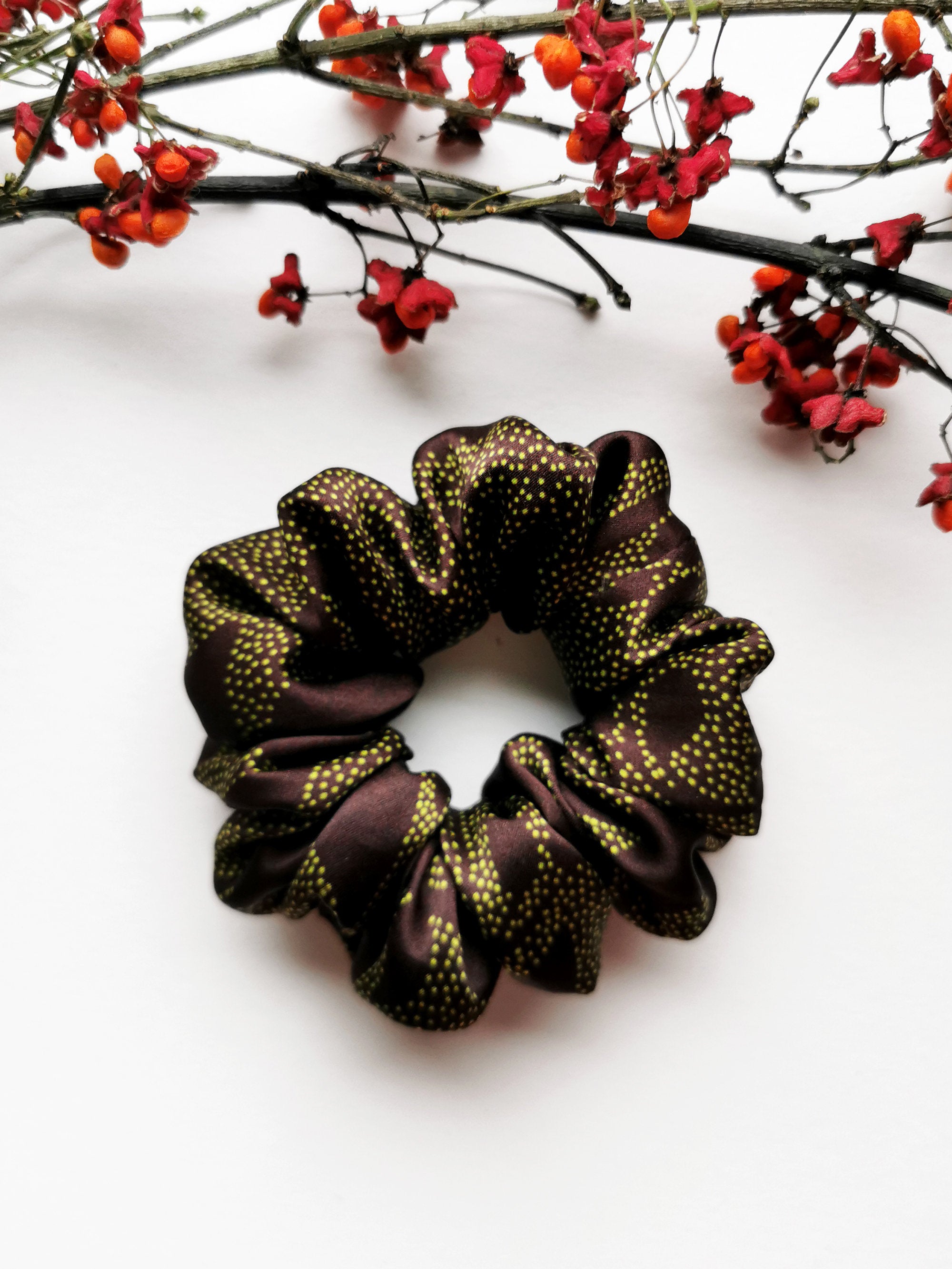 Handmade MEDIUM mahogany 100% SILK hair scrunchy