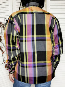Vintage 80s tartan plaid print colorful shirt blouse