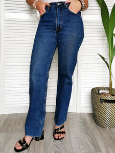 90s Vintage high waist blue denim straight cut off jeans