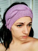 Load image into Gallery viewer, Merino wool handmade knitted winter headband in lilac purple
