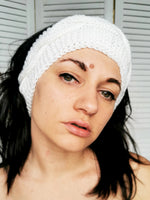 Load image into Gallery viewer, Merino wool handmade knitted winter headband in white
