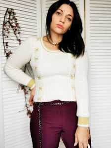 Vintage 90s handmade Christmas knit sweater in white