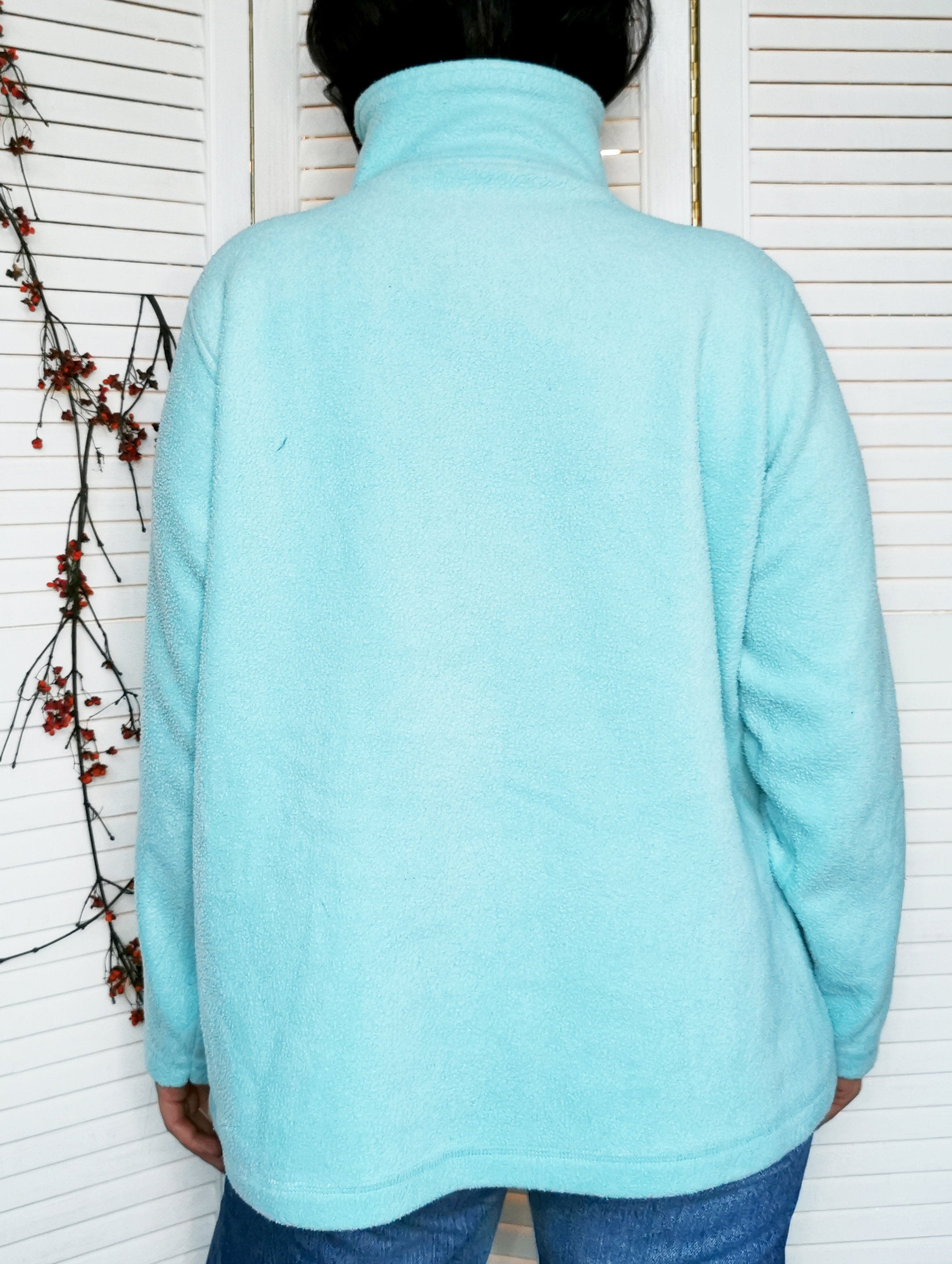 Vintage 90s 1/4 zip baby blue fleece oversize sweatshirt